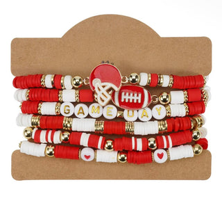 Red & White Football Gameday Bracelet Stack
