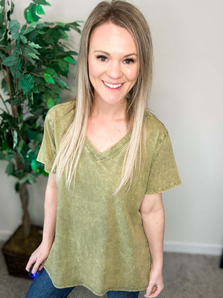 Lt Olive V Neck Tee