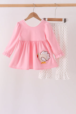 Pink Turkey Applique Ruffle Pants Set - Close 9/26