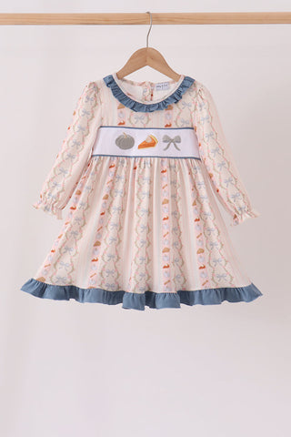 Pumpkin Pie Bow Embroidery Ruffle Dress - Close 9/26