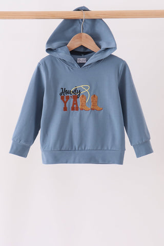 Blue Howdy Y'all Boots Embroidery Hoodie - Close 9/26