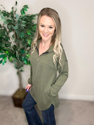 Olive Ribbed Hoodie