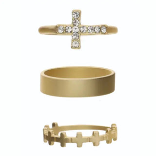 Gold Cross Ring Set