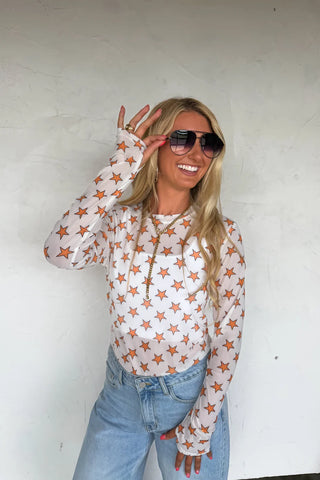 Orange Star Mesh Top