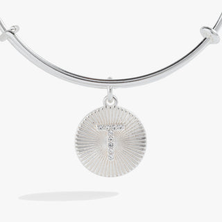 Initial T Pave Starburst Texture Bangle
