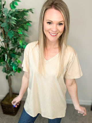 Sand Beige V Neck Tee