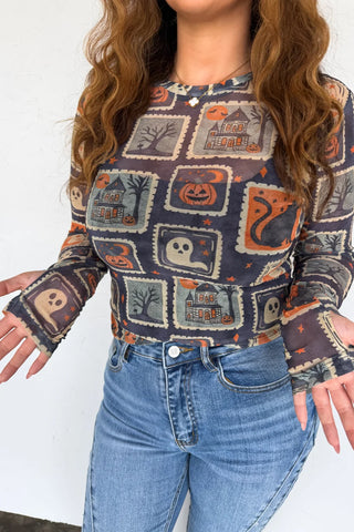 Vintage Halloween Mesh Top